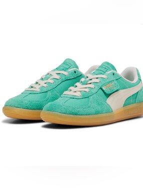 Puma Palermo Low-Top Sneakers in Jade Green and Cream